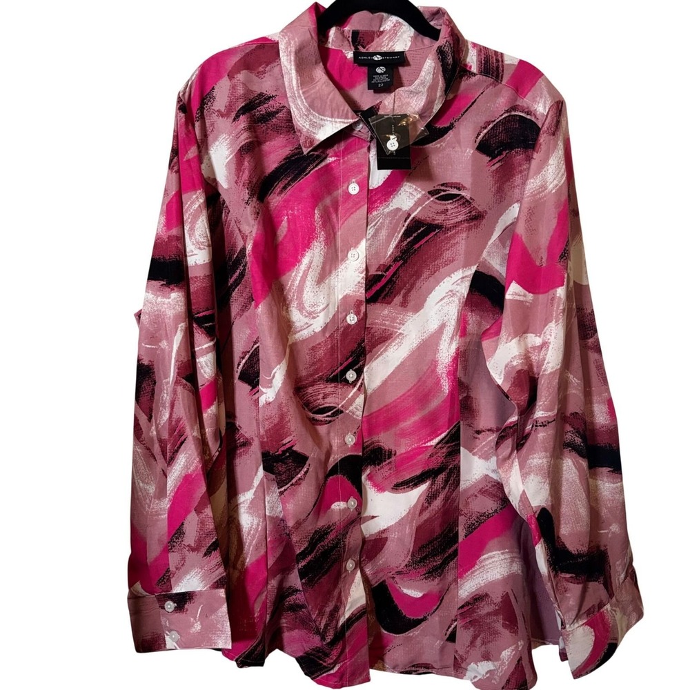 #66 Ashley Stewart Women's Blouse 22 3X NWT Long Sleeve Button Down
